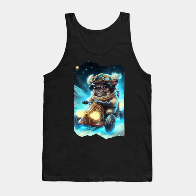 Cyberpunk Pug Super Kart Racing Tank Top by Wizard Mail Tees and Tops